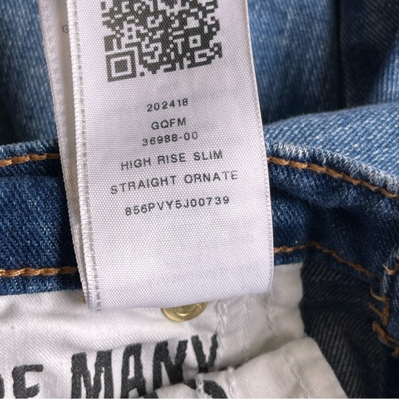 TRUE RELIGION size 30 high waist slim straight leg ornate jeans denim streetwear - Picture 15 of 16